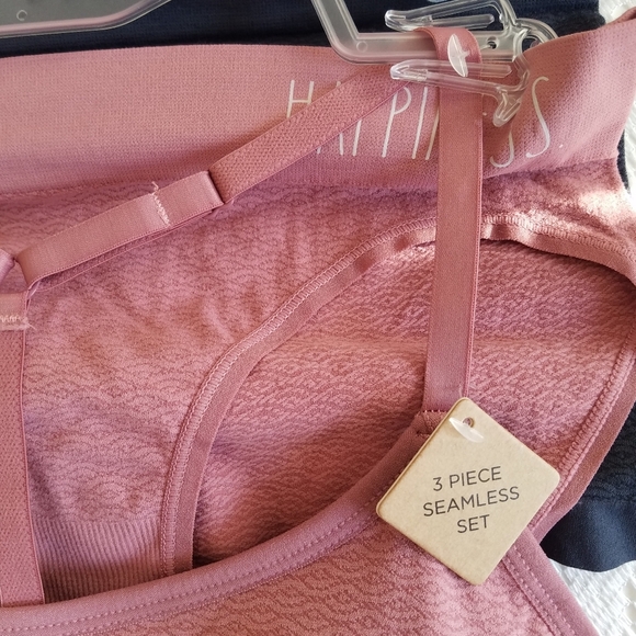 NWT Rae Dunn 3 piece Seamless Set pink navy Size Medium - Picture 3 of 11